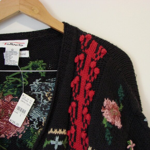 Talbots Hand Knit Chunky Cardigan Sweater Floral Tapestry Cottagecore NEW Large - Picture 5 of 16